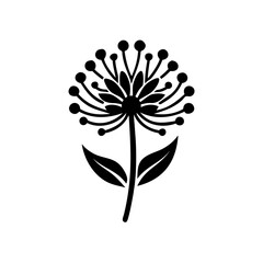 Botanical Art Featuring a Stylized Dandelion Seed Head in Black Silhouette