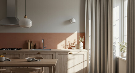 Warm and inviting kitchen interior with natural light and wood accents