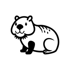 Stylized Black and White Cartoon Capybara with Whiskers and Polka Dots