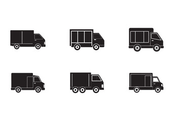 SET OF box truck icon silhouette vector illustration