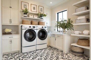 Modern Laundry Room with Stylish Appliances and Elegant Decor