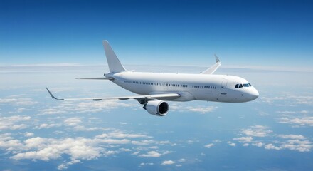 Obraz premium White Passenger Jet Flying Above Clouds in Blue Sky