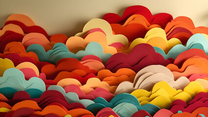 A Vibrant Landscape of Layered Paper Clouds Painted with Warm Autumnal Hues and a Touch of Sparkle
