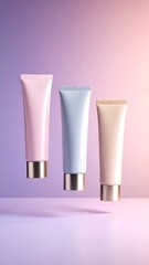 Floating cosmetic tubes in pastel hues