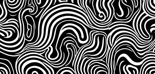 Obraz premium Abstract bold black and white curved lines and squiggles seamless pattern, black, minimalist