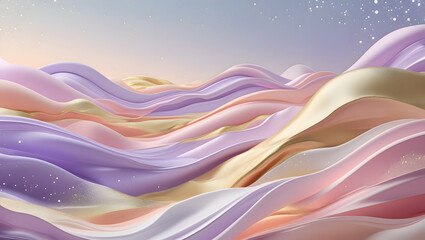 Abstract Landscape with Softly Flowing Ribbons in Pastel Hues Under a Gentle Sky