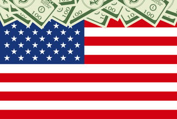 United States Economy. USA Flag with Dollar Banknote. Vector Illustration.  