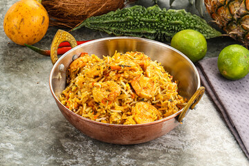 Indian cuisine - Biryani rice with prawn