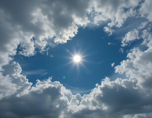 Sun on cloudy sky background