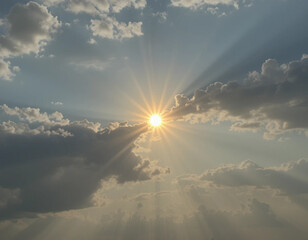 Sun on cloudy sky background