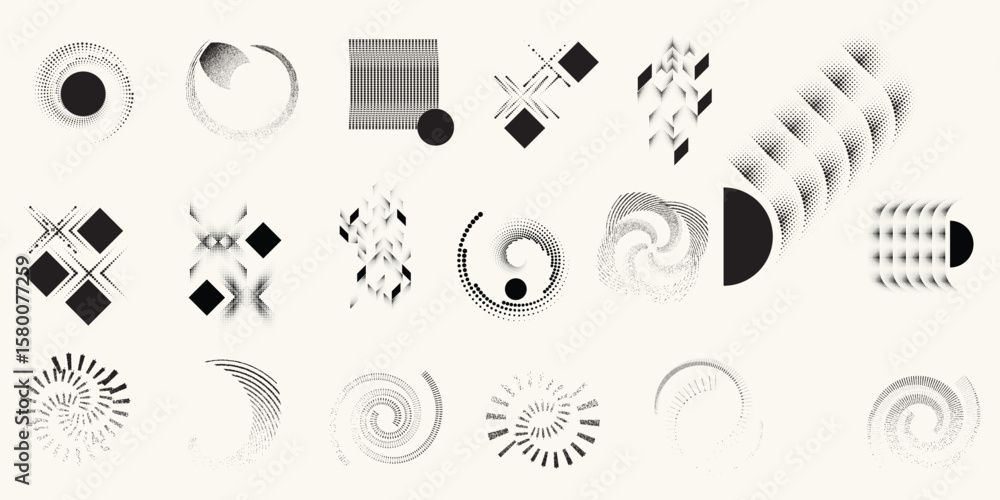 Poster collection of vector design elements. set of logos with lines, stripes and circles. various forms of