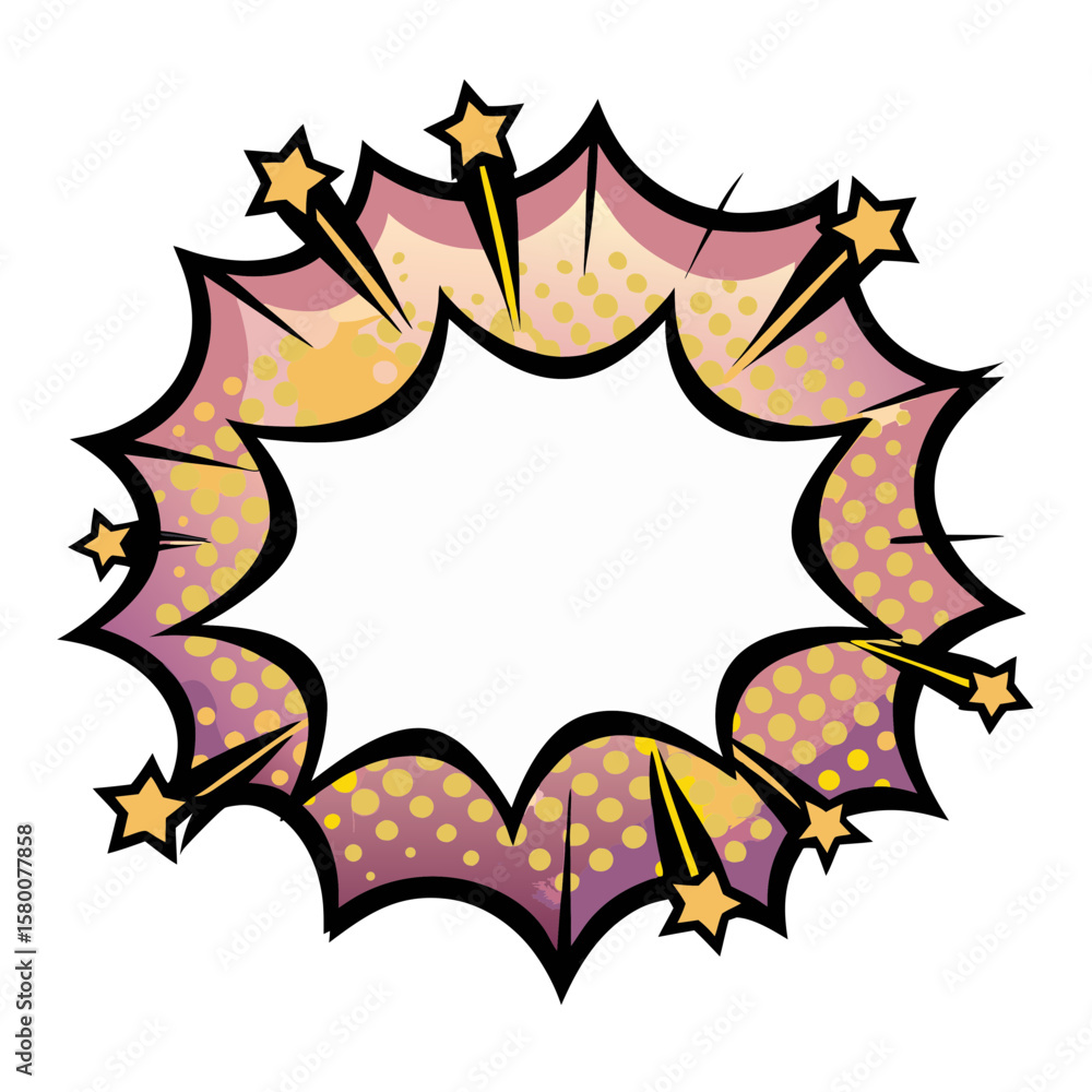 Poster comic book style frame for text with stars and dotted background, isolated vector image on transpare
