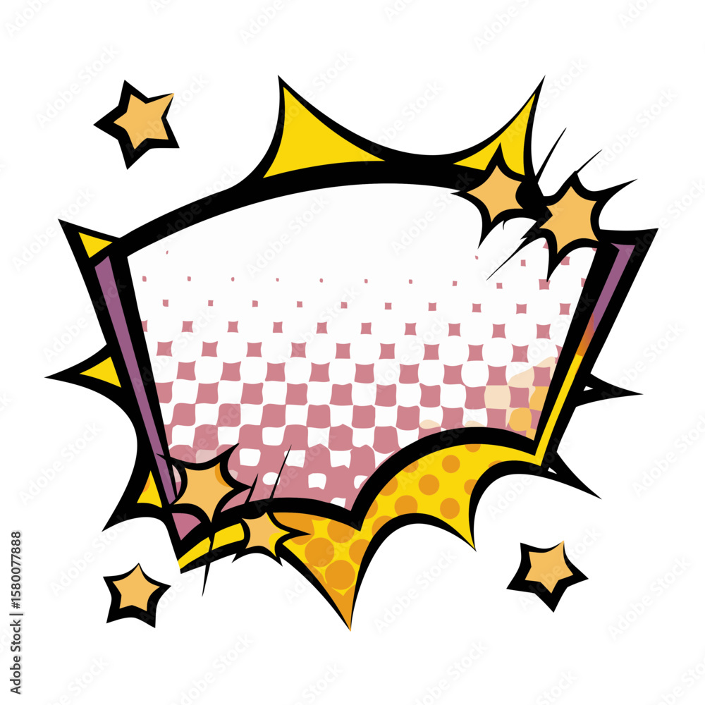 Poster isolated vector image space for text in comic book style with pop art elements on transparent backgr