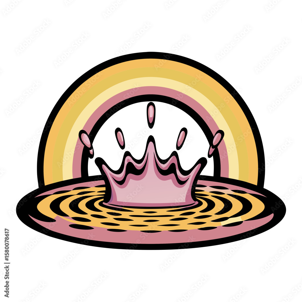 Poster splash design with crown and rainbow in pop art style on transparent background, isolated vector ima