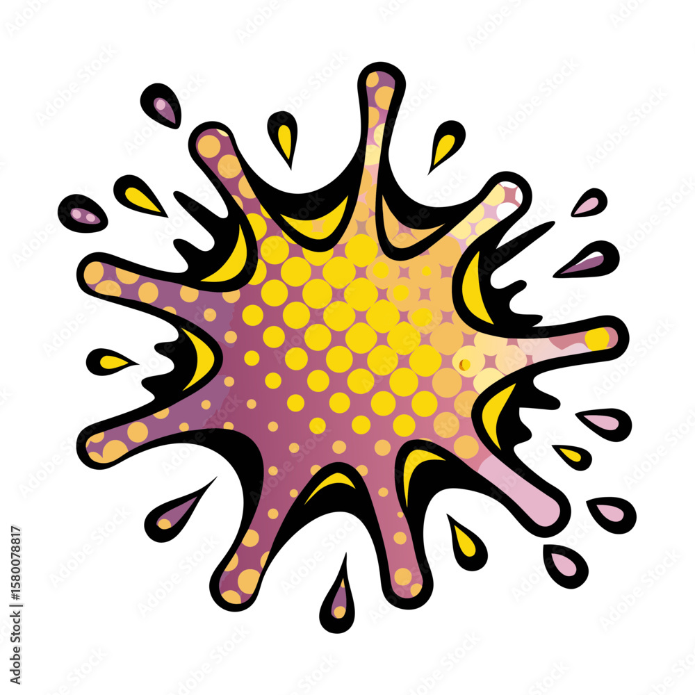 Poster colorful splash shape in pop art style with dotted patterns, isolated vector image on transparent ba