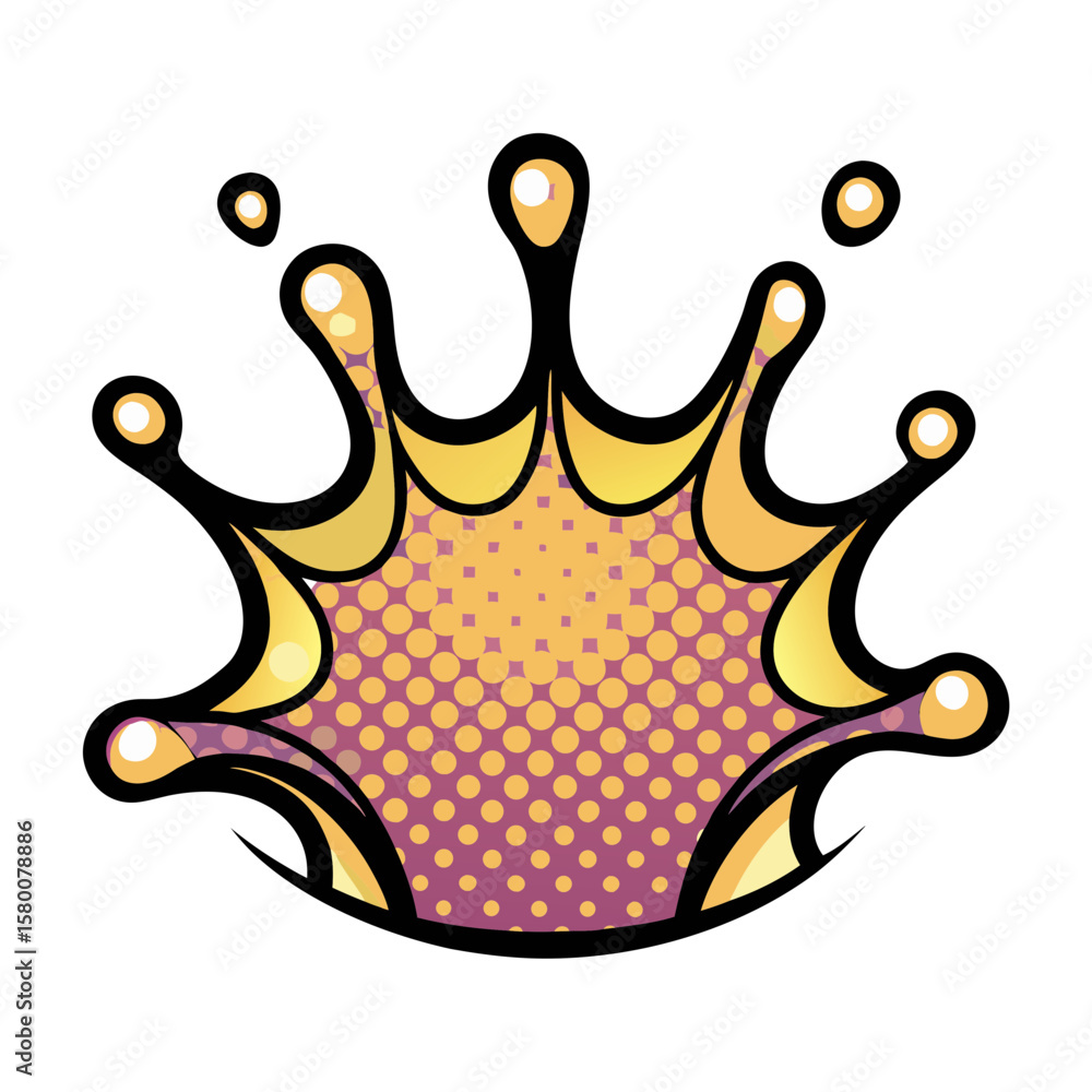 Poster splash shape in pop art style with yellow and purple colors, isolated vector image on transparent ba