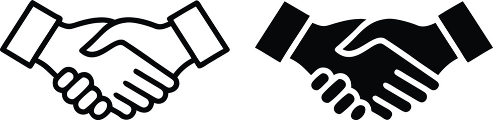 Handshake Deal Icon Vector - Black and White Business Agreement Symbol Illustration