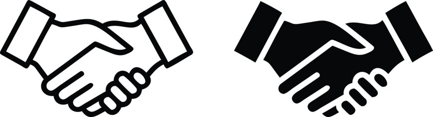 Handshake Icon Vector - Black and White Agreement Partnership Symbol Illustration