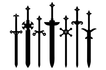 Seven swords silhouette, medieval weapon collection