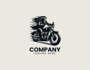 Edgy Biker Skull Long Beard Motorcycle Rider Rebel Vector Logo Design