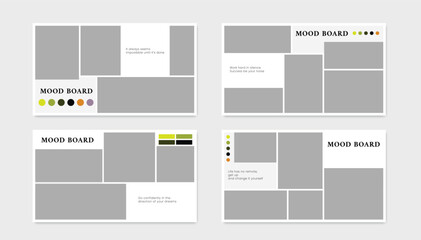 Mood board layout. Photo collage template. Mosaic picture grid. Mood board mockup. Vector illustration