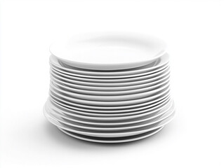 Obraz premium Tall Stack of Clean White Dinner Plates Isolated on White Background.