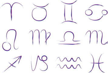 purple blue colorful art hand drawn abstract outline zodiac signs