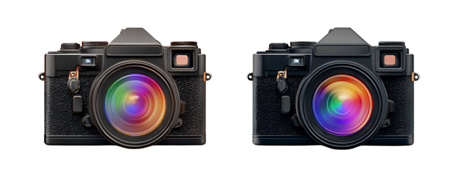  Realistic Camera App Icon with Iridescent Lens, White Background