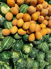 lots of ripe melons and watermelons to eat as a background