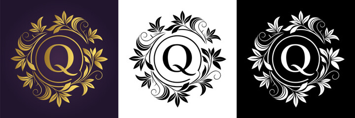 Letter Q Luxury Floral Monogram Logo Template (5)