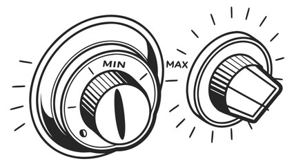 Illustration of min max control knob dial setting for volume or temperature adjustment equipment device