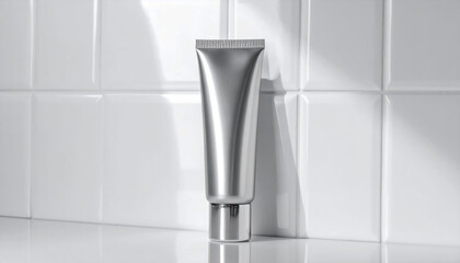 Silver tube cosmetic product beauty skincare mockup