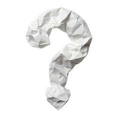 A crumpled paper question mark symbolizes uncertainty and inquiry, isolated on transparent background