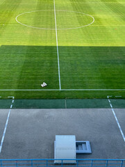 football field with balls in the stadium