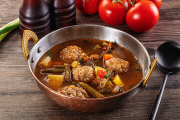 Tomato Soup with meatballs and vegetables