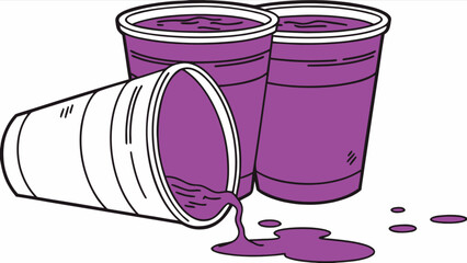 Purple drank lean syrup in styrofoam cups vector graphic design illustration for blog and social media use