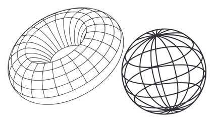 Torus and sphere wireframe illustration mathematical shapes geometric design 3d rendering visualization model art