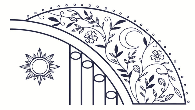 Sun moon floral archway vector design illustration for celestial garden gate and nature themed decor art