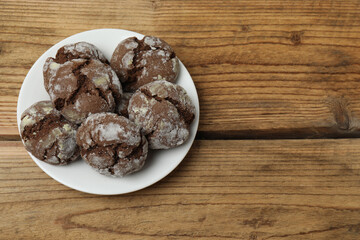delicious cookies on wood texture