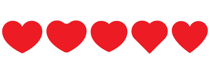 heart set in red and pink purple colour, love heart icon vector. Red heart in set white background. red hearts icon set vector. Various simple red vector heart love icon. Heart collection.