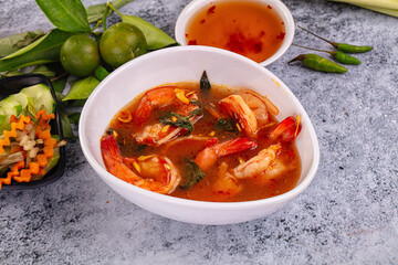 Asian sour spicy soup with prawn