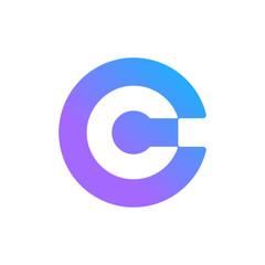 A minimalist logo featuring a large blue-to-purple gradient 'C' shape encompassing a smaller, white 'C' with a circular dot at its base