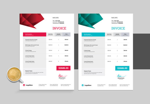 Invoice Layout with Red and Paste Accents