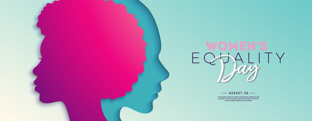 Women's Equality Day Banner Design. August 26 National Female Holiday in United States. USA Celebration Template with Woman Face Silhouette on Clean Background for Flyer, Greeting Card, Web Banner
