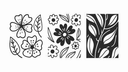 Floral botanical vector design elements flowers leaves nature drawing illustration art decoration graphic set
