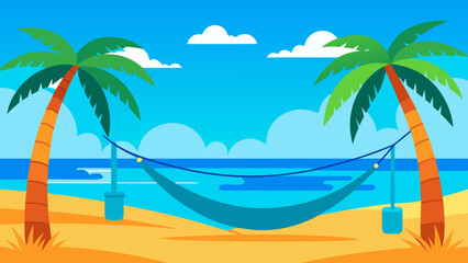 Fototapeta premium Tropical island paradise with palm trees on a sandy beach, clear ocean water, and a sunny sky, perfect for a summer vacation