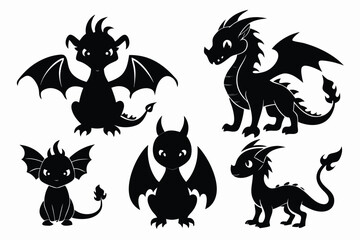 Collection of Cute Cartoon Dragon Silhouettes