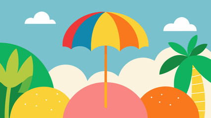 A vibrant vector illustration of colorful Easter eggs and flowers under a sunny sky, perfect for a spring holiday card