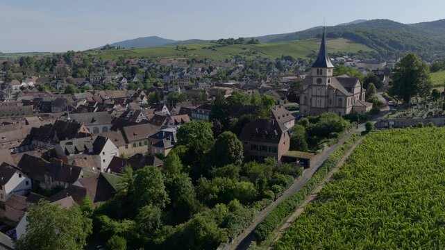 Aerial view of the Village of Barr in France - Fairytale village on the route des vins in Alsace
