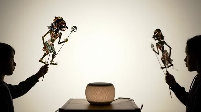 Children enjoying indonesian shadow puppet performance